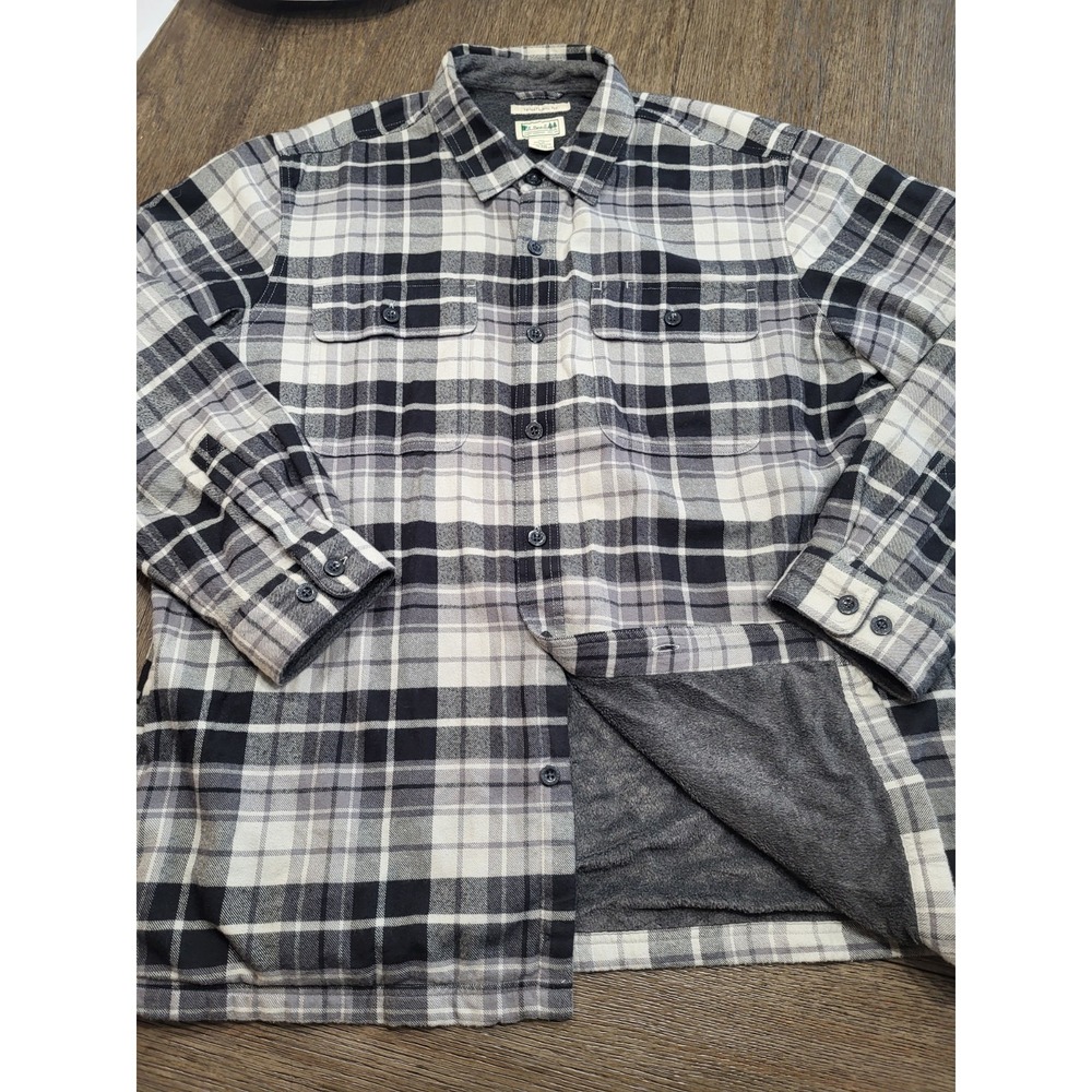 LL Bean Shacket Shirt Mens XL BLK Plaid Flannel with Fleece Lining Cabin Outdoor